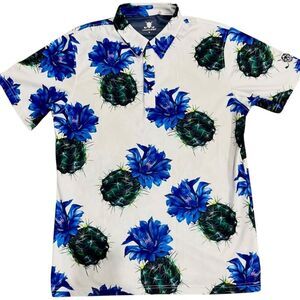 Chuco Golf Cactus Prick White and Blue Hawaiian Vacation Performance Polo Sz Med
